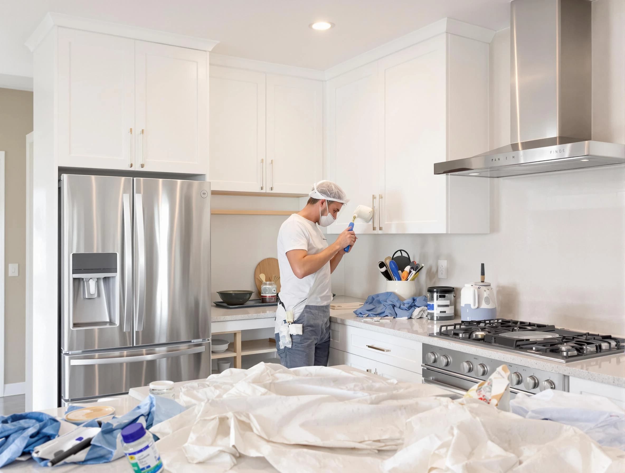 Willowick House Painters painter applying a fresh coat in a kitchen located in Willowick, OH