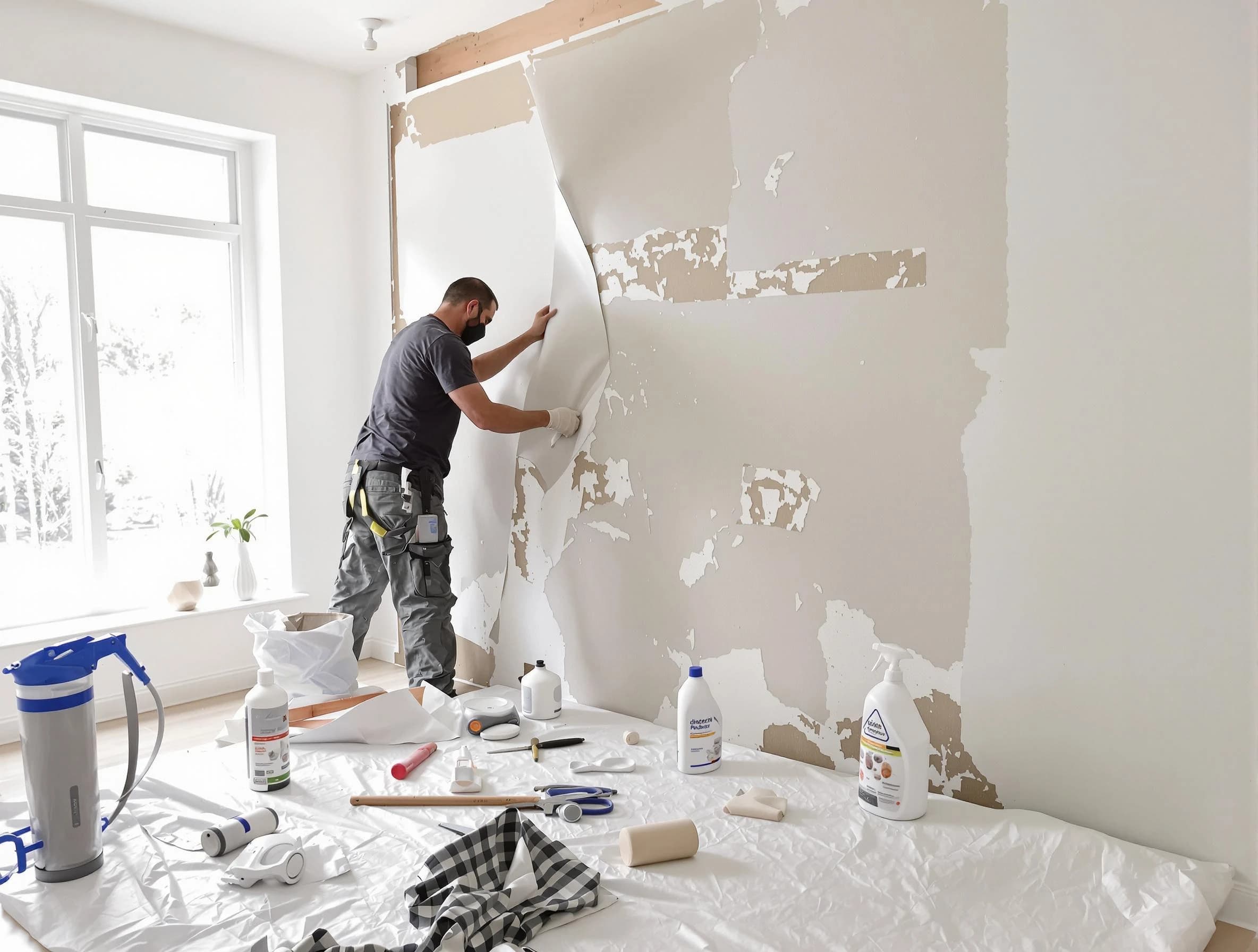 Willowick House Painters technician removing wallpaper in Willowick, OH